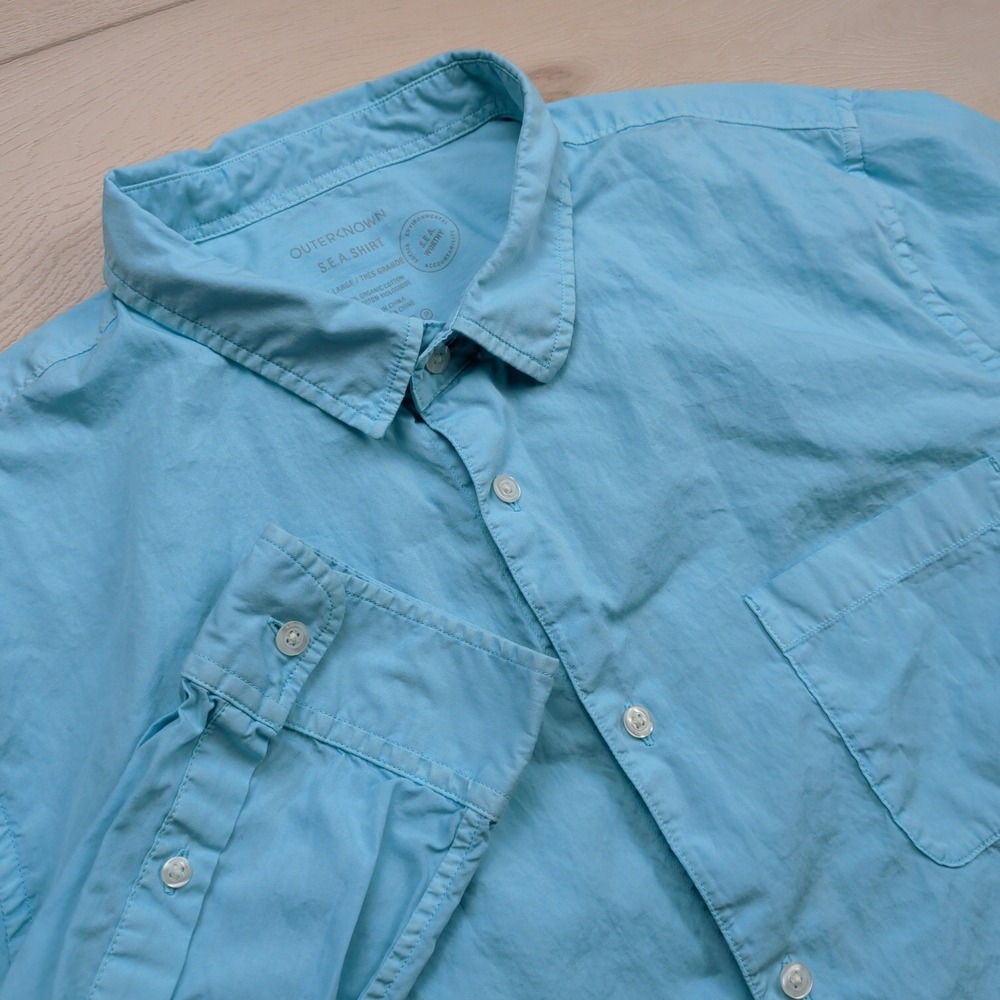 Outerknown SEA Shirt Mens XL Blue Organic Cotton Long‎ Sleeve Pocket Casual